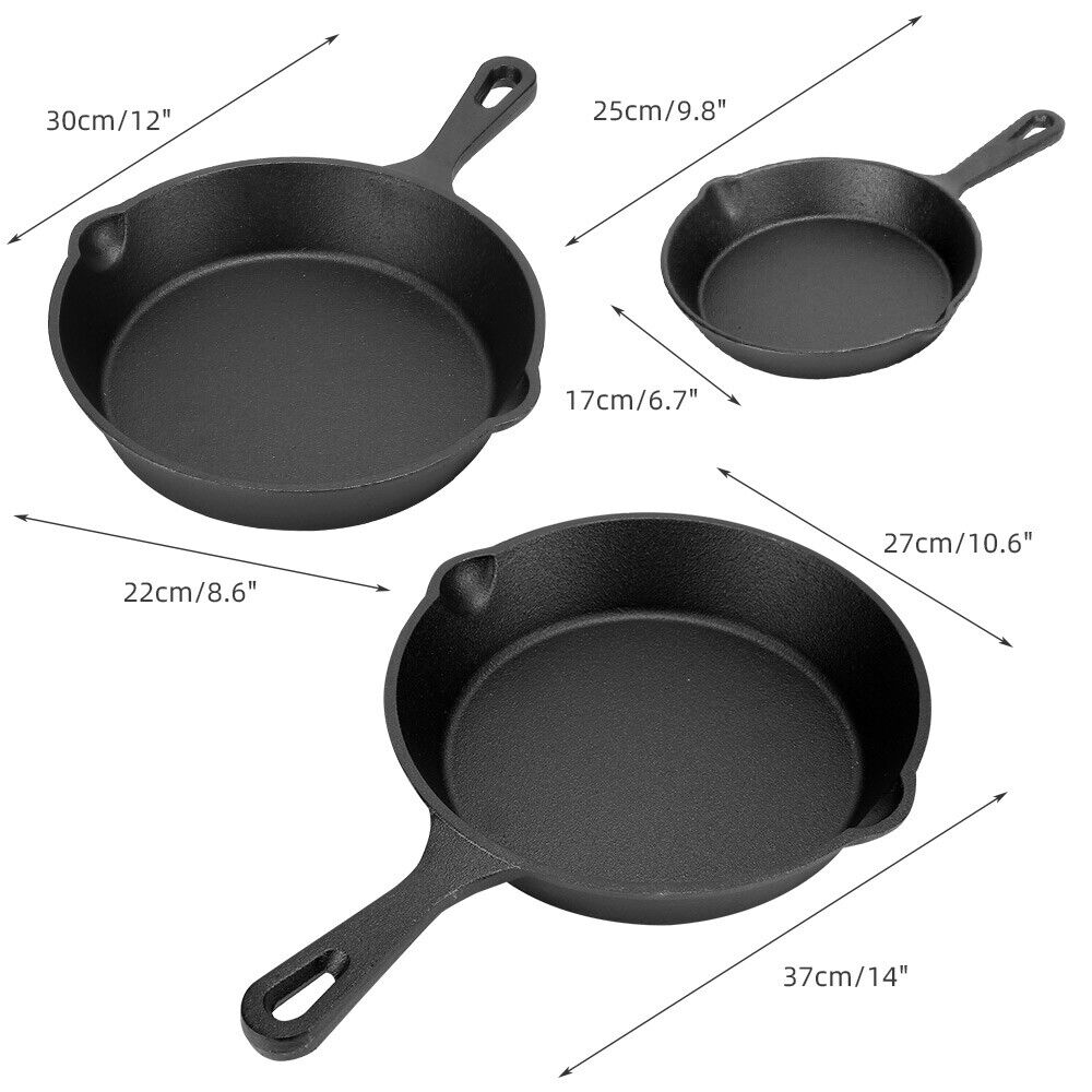 CAST IRON SKILLET SET - 3 Pcs