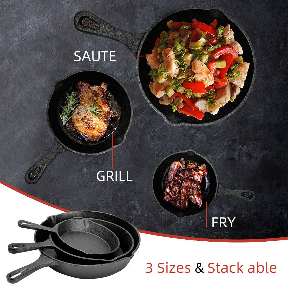 CAST IRON SKILLET SET - 3 Pcs